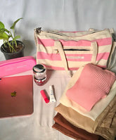 Pink Striped Duffel Bag