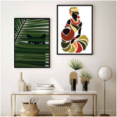 Bundle set of 2 Colored women & cat Abstract Art - wall art