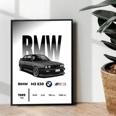 BMW M3 E30 metal poster - wall art