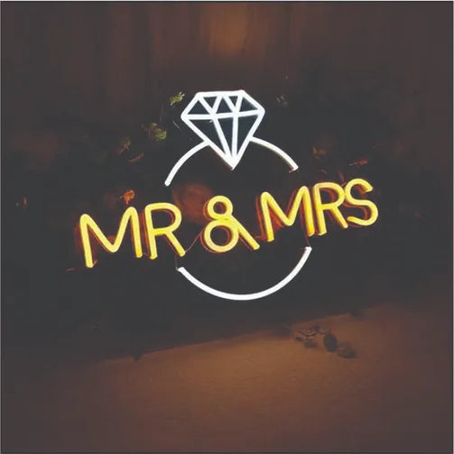 Mr & Mrs With cute crystal Ring wedding neon sign