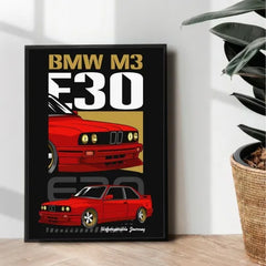 Red BMW M3 E30 illustration poster - wall art