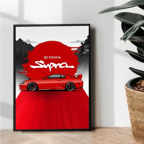 Toyota Supra red splash illustration artwork - wall art