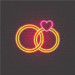 wedding Rings with cute heart neon sign