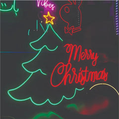 merry Christmas with tree and star neon