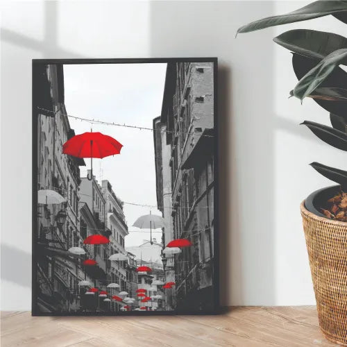 Red Umbrella x B&W street aesthetic portrait - wall art