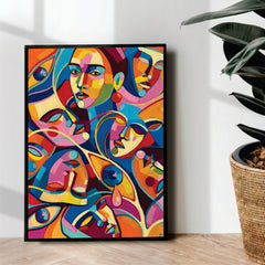 Cubist Painted Faces Abstract Art - wall art