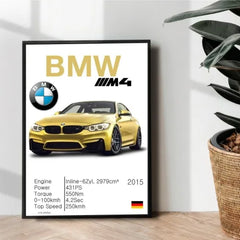 Golden BMW M4 metal poster - wall art
