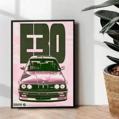 pink BMW E30 metal poster - wall art