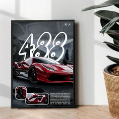 488 V8 turbo red ferrari poster design - wall art