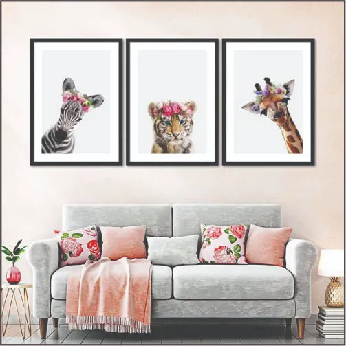 Bundle set of 3 cute Animals - wall art