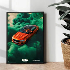 BMW in green clouds illustration poster - wall art