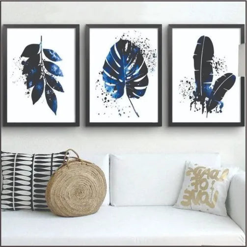 Bundle set of 3 leaves with paint splashes abstract Art - wall art