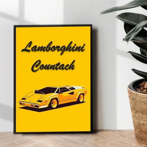 Yellow Lamborghini Countach poster design - wall art