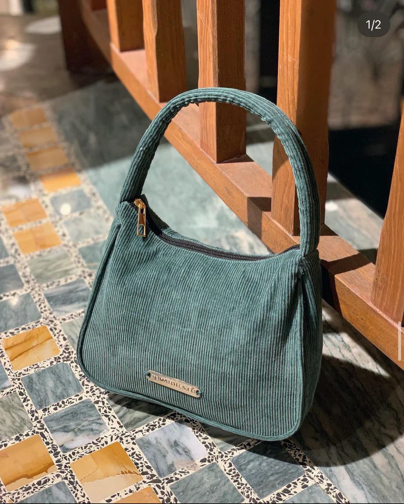 Deep Cyan Corduroy Shoulder Bag