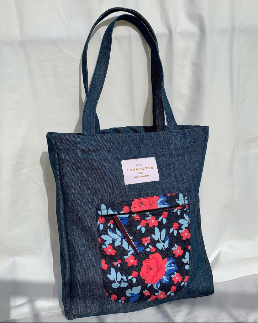 Denim Floral Tote Bag