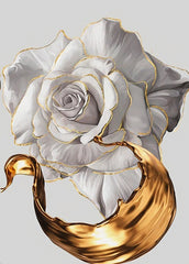 White Rose with Golden Paint splash Abstract Art - wall art