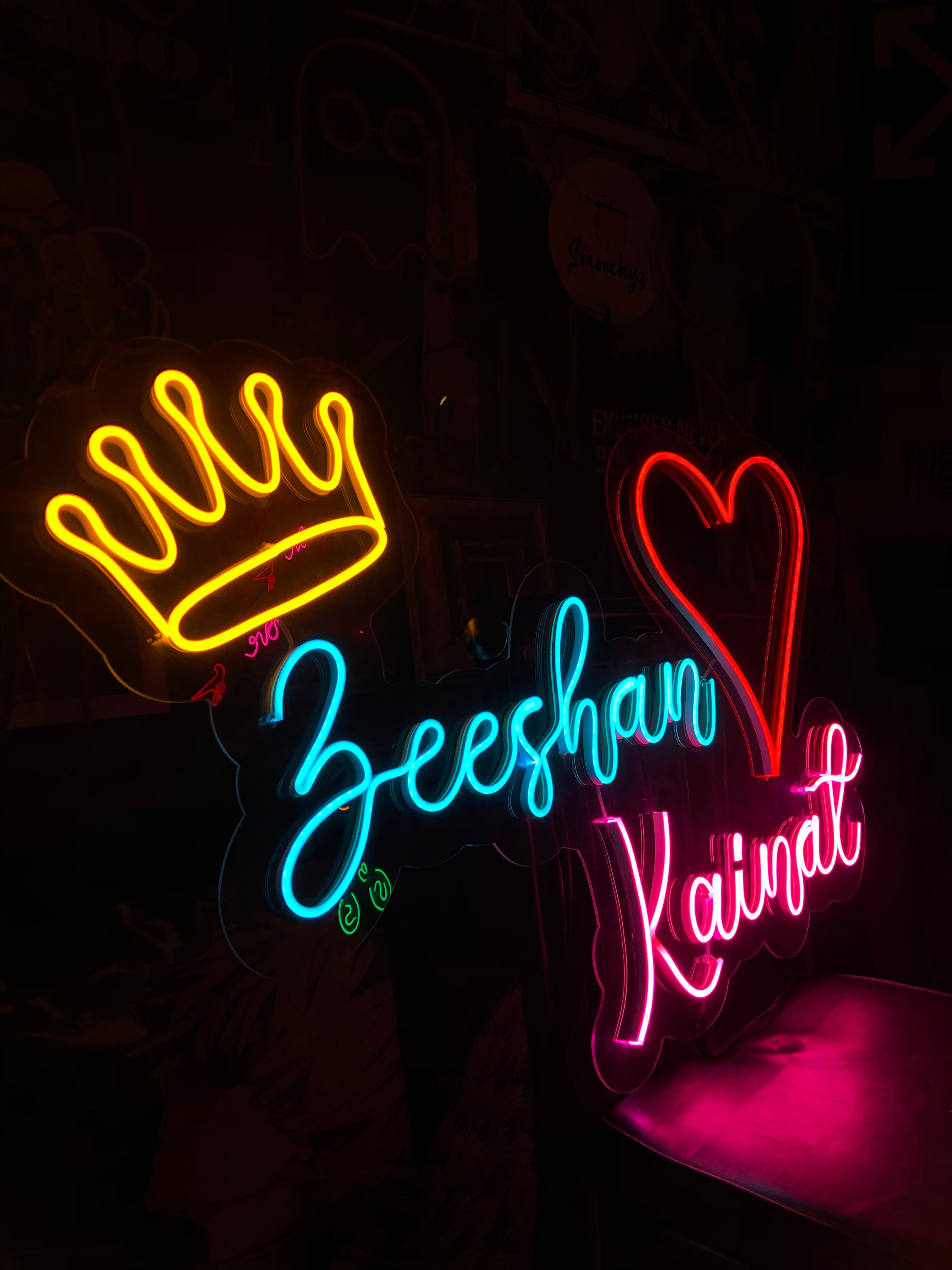 Custom couple Name Neon with heart & crown