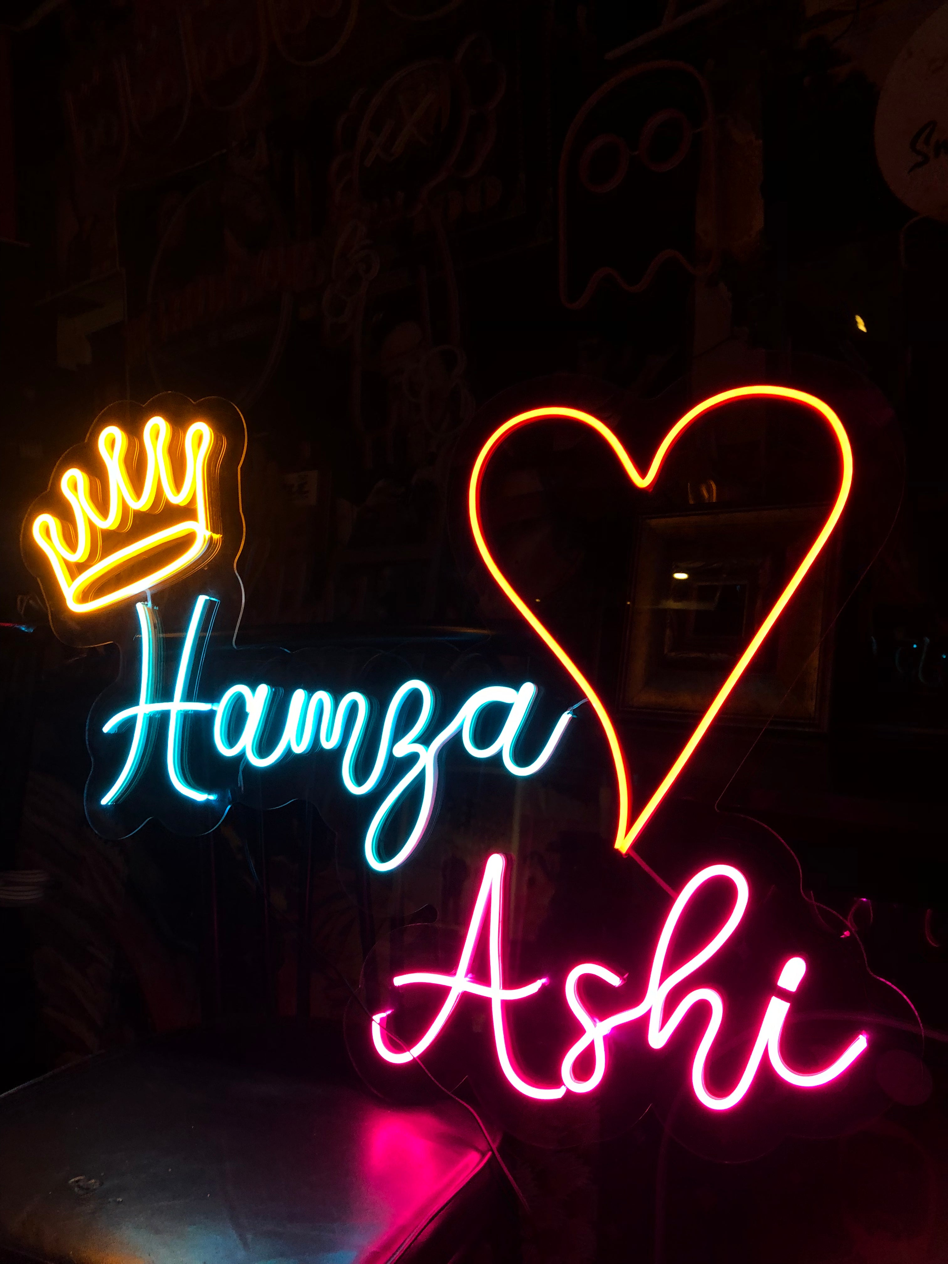 Custom couple Name Neon with heart & crown