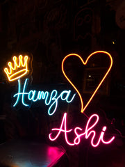 Custom couple Name Neon with heart & crown