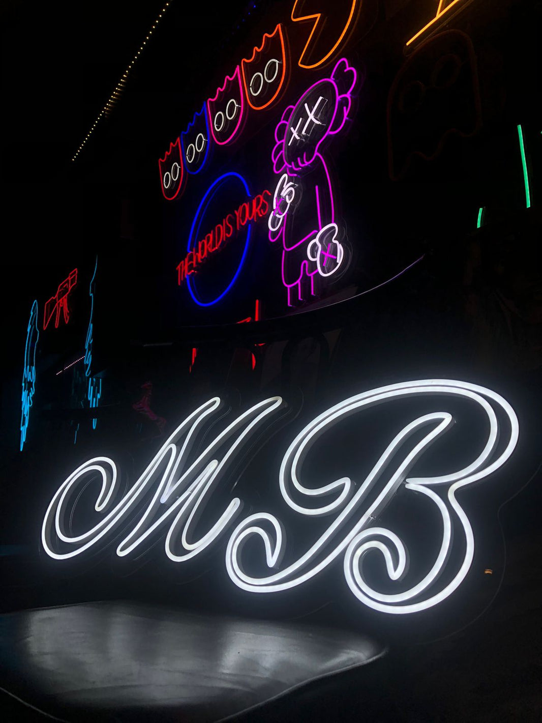 double writing initials neon