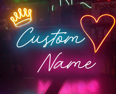 Custom couple Name Neon with heart & crown
