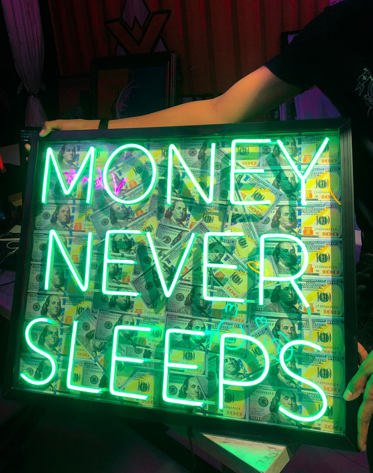 Money Never Sleeps Neon Frame