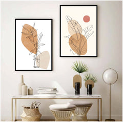 Bundle set of 2 Boho Flowers Minimal Abstract Art - wall art