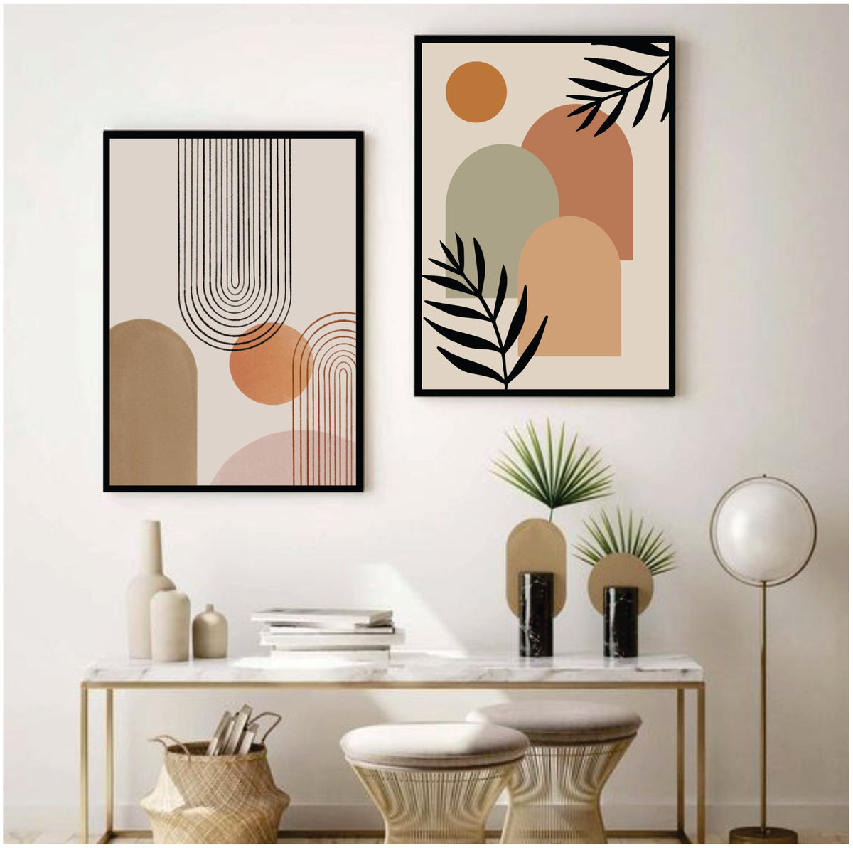 Bundle set of 2 Boho Abstract Art - wall art