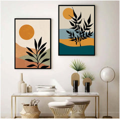 Bundle set of 2 Sun Behind Plants Abstract Art - wall art