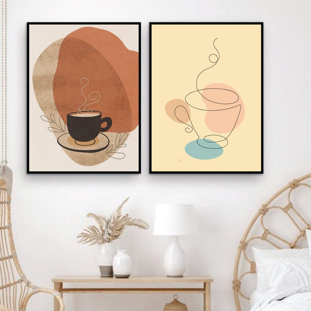 Bundle set of 2 Minimal Tea cup Abstract Art - wall art