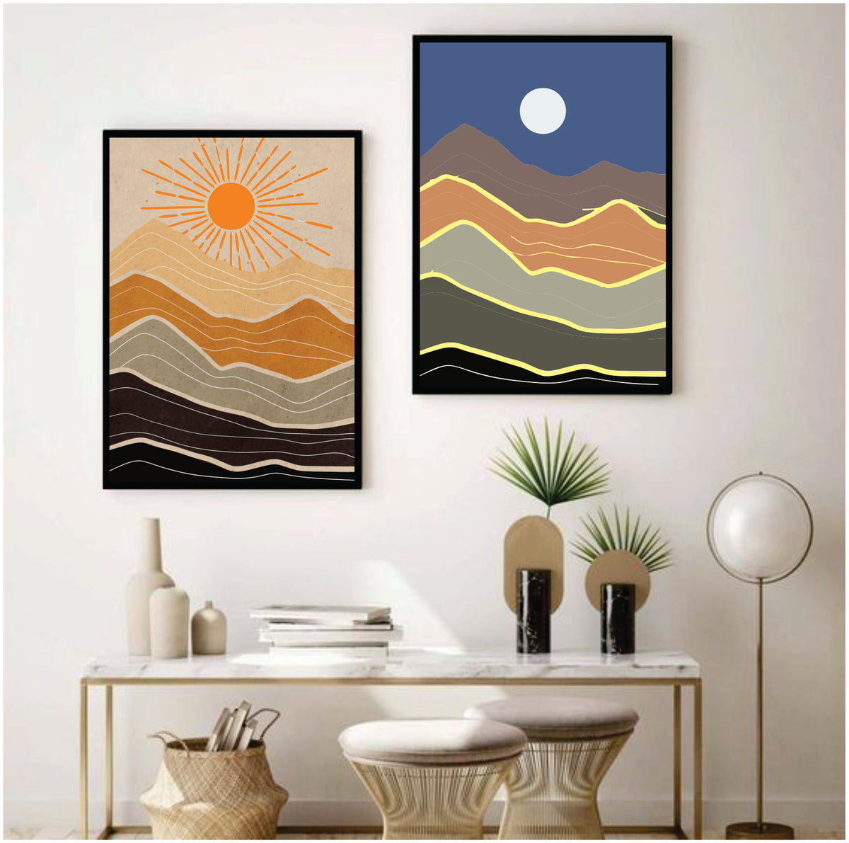 Bundle set of 2 desert views Boho Minimalist Art - wall art