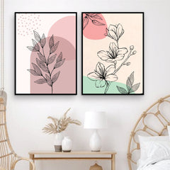 Bundle set of 2 Flowers Minimalist Abstract Art - wall art