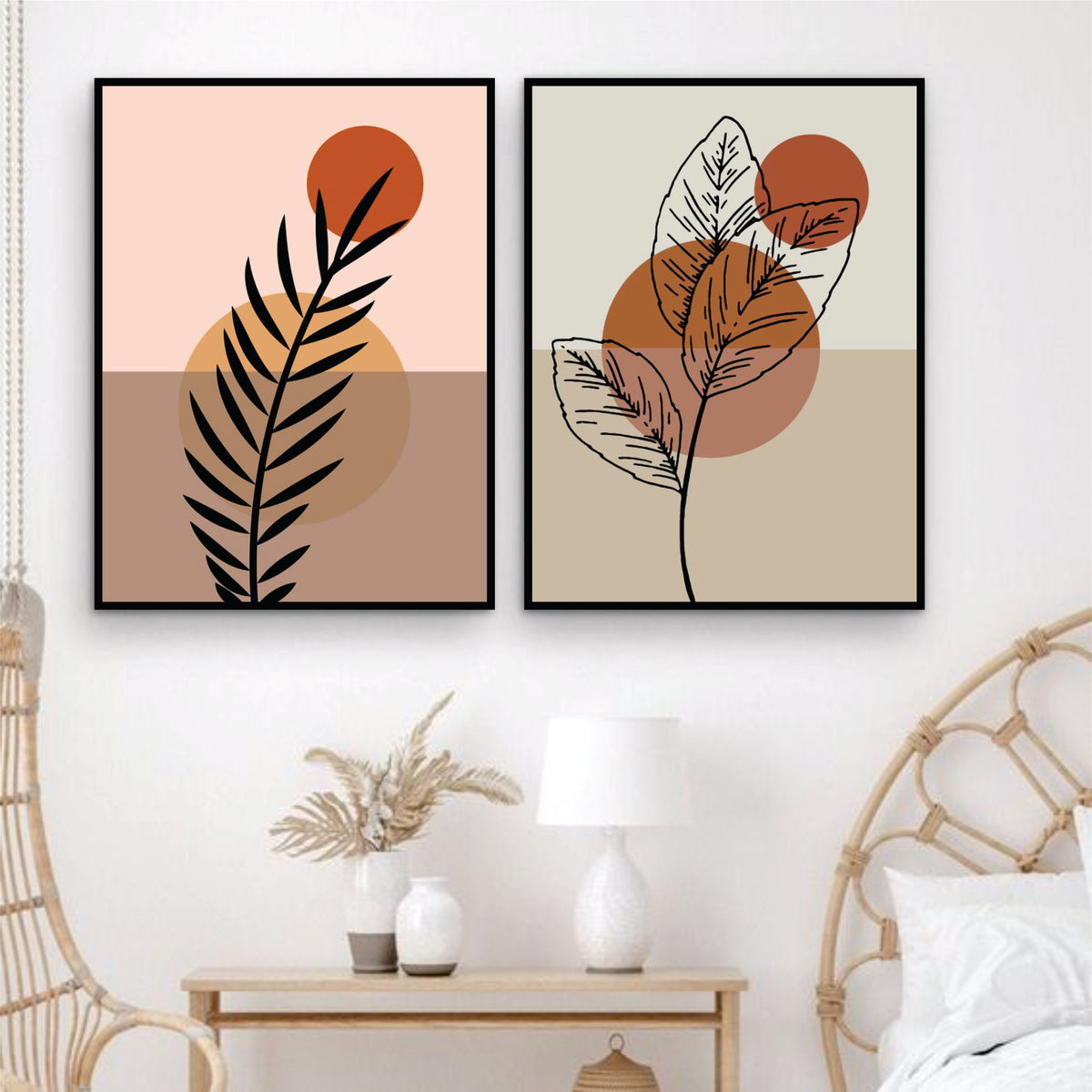 Bundle set of 2 Minimal boho Abstract Art - wall art