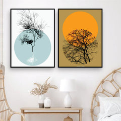 Bundle set of 2 Boho minimalist Abstract Art - wall art