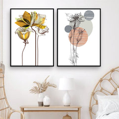 Bundle set of 2 Minimal flowers Abstract Art - wall art