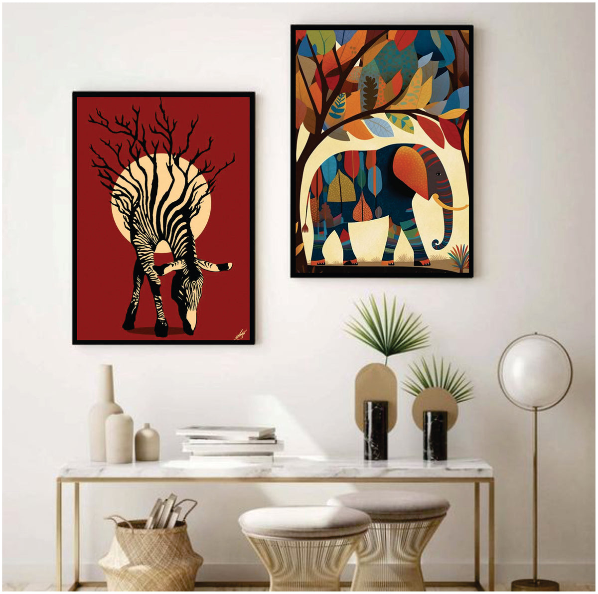 Bundle set of 2 Wild life minimalist Abstract Art - wall art