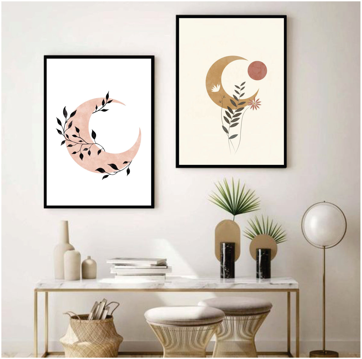 Bundle set of 2 Half moon Minimal abstract art - wall art