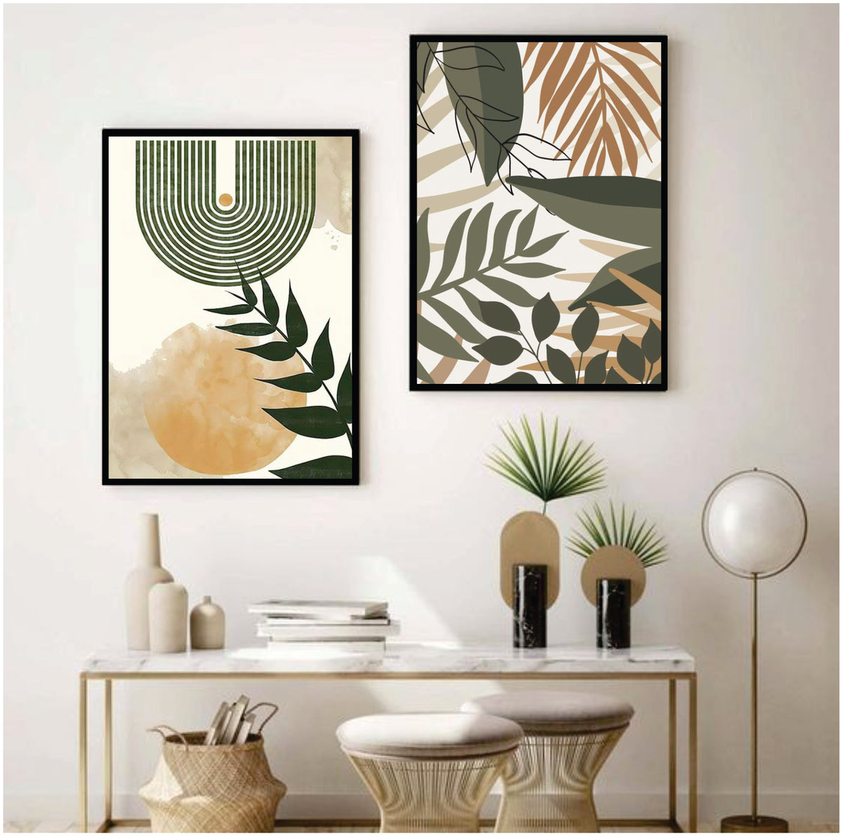 Bundle set of 2 Plants Boho Minimalist Abstract Art - wall art