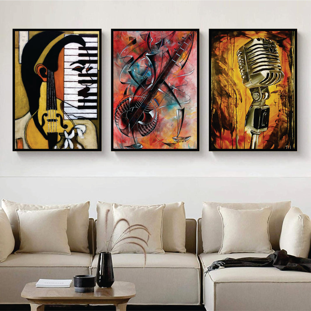 Bundle set of 3 Musical Abstract Art - wall art