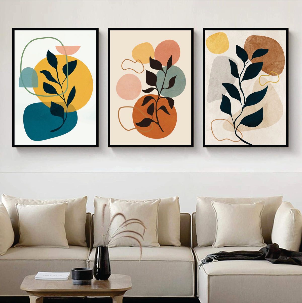 Bundle set of 3 Minimal Plants Abstract Art - wall art