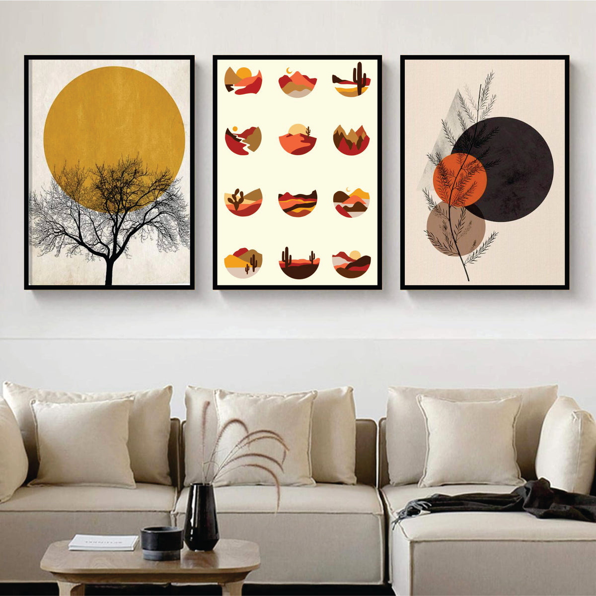 Bundle set of 3 Desert views minimal Abstract Art - wall art