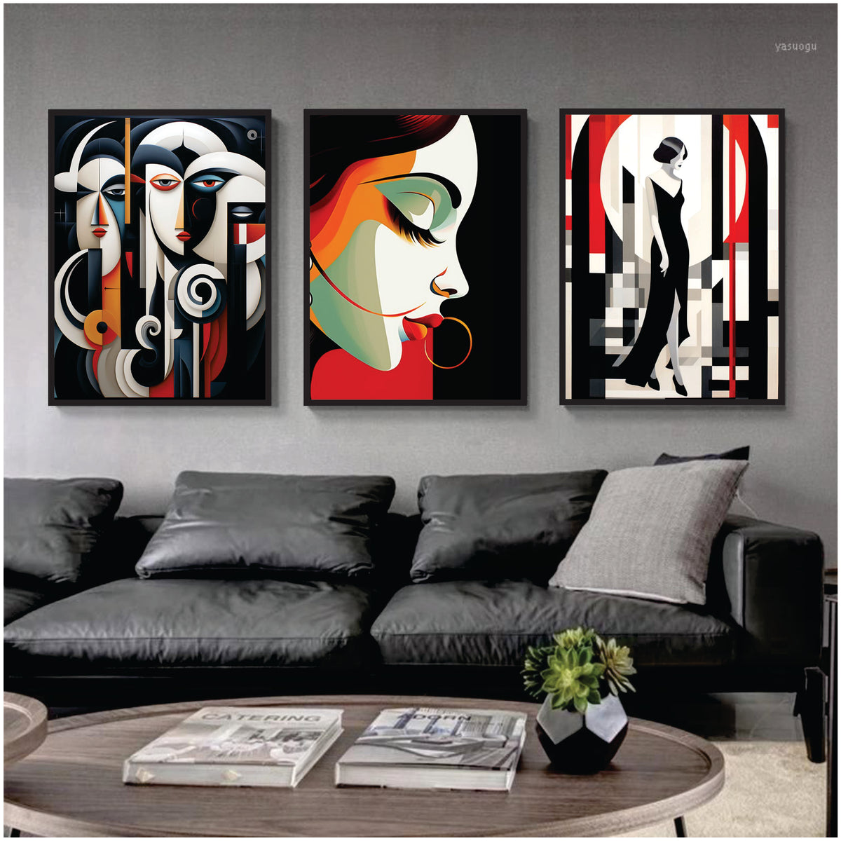 Bundle set of 3 Fashion Girl colored Abstract Art - wall art