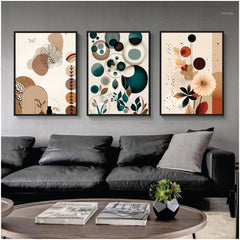 Bundle set of 3 Colored flowers boho Abstract Art - wall art