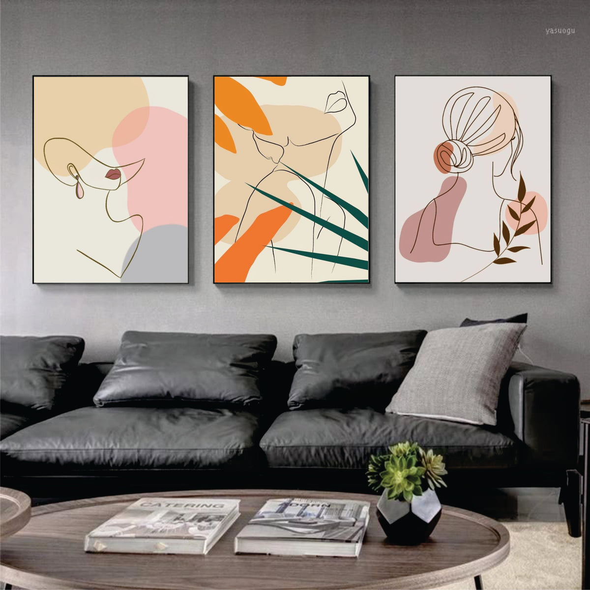 Bundle set of 3 Fashion Girl minimal Boho Abstract Art - wall art