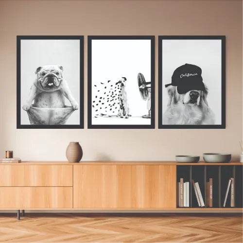 B&W aesthetic bundle set of 3 funky pets - wall art
