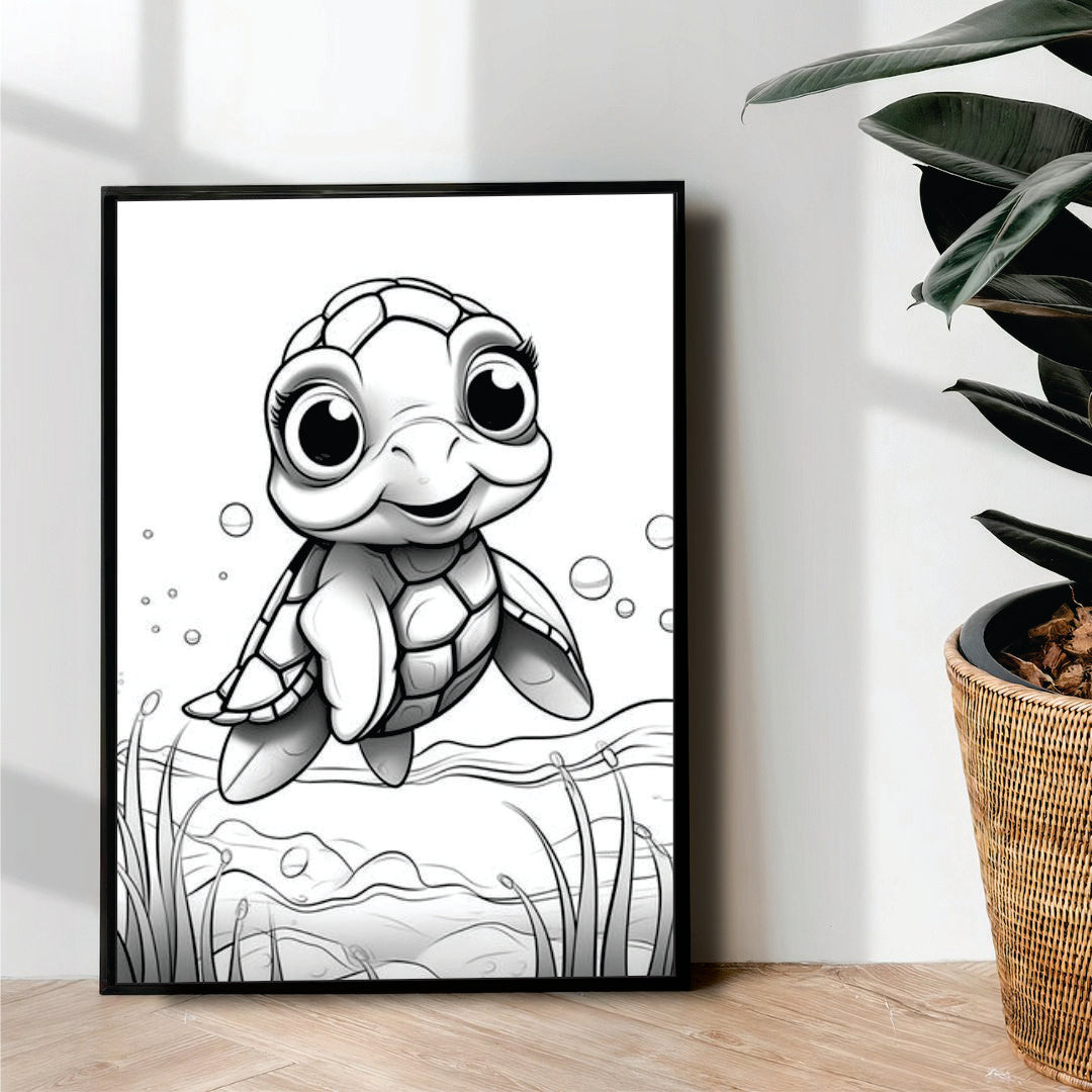 cute baby turtle line art - wall art