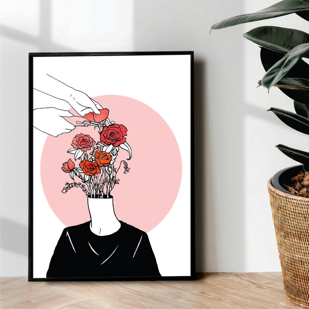 Flower Girl abstract Line Art - wall art