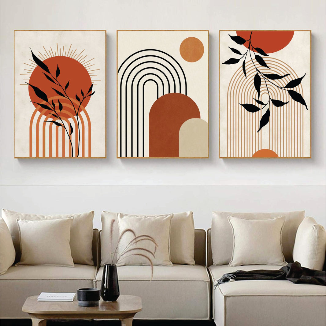 Bundle set of 3 Boho Minimalist abstract art - wall art