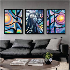 Bundle set of 3 Abstract colored trees minimal art - wall art