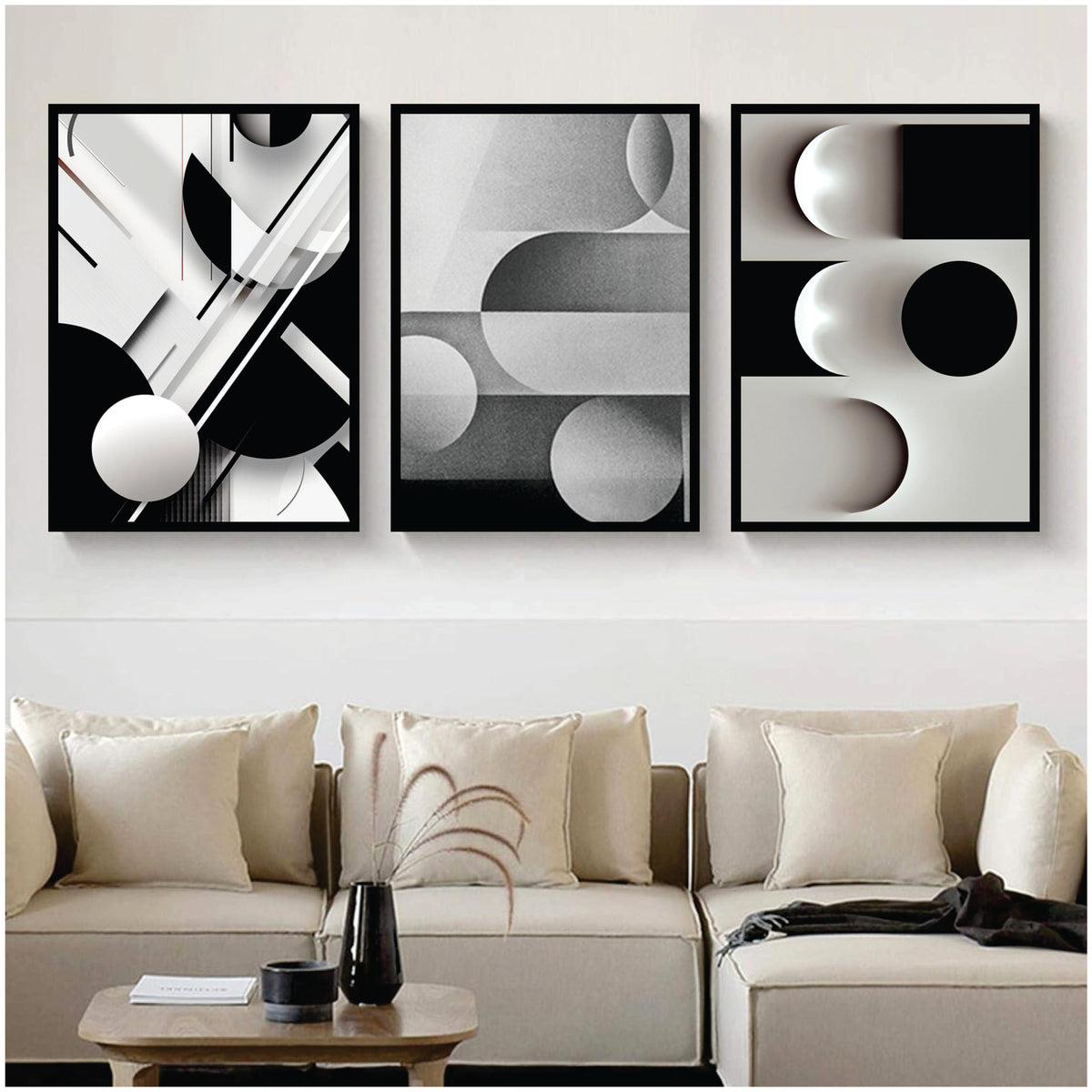 Bundle set of 3 Boho minimal Abstract Art blocks - wall art
